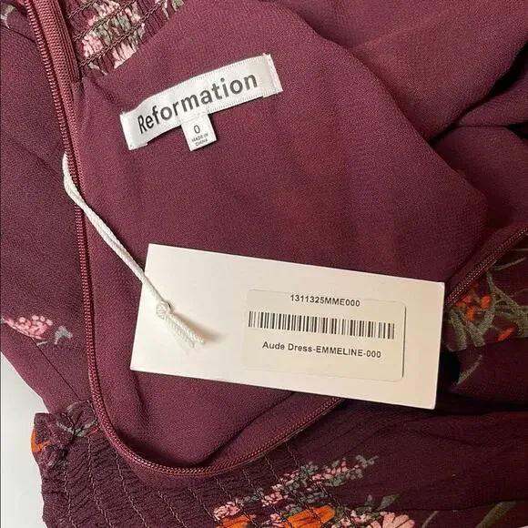 Reformation Aude Floral Smocked Georgette Turtleneck Long Sleeve Midi Dress Sz 0 - Picture 7 of 8